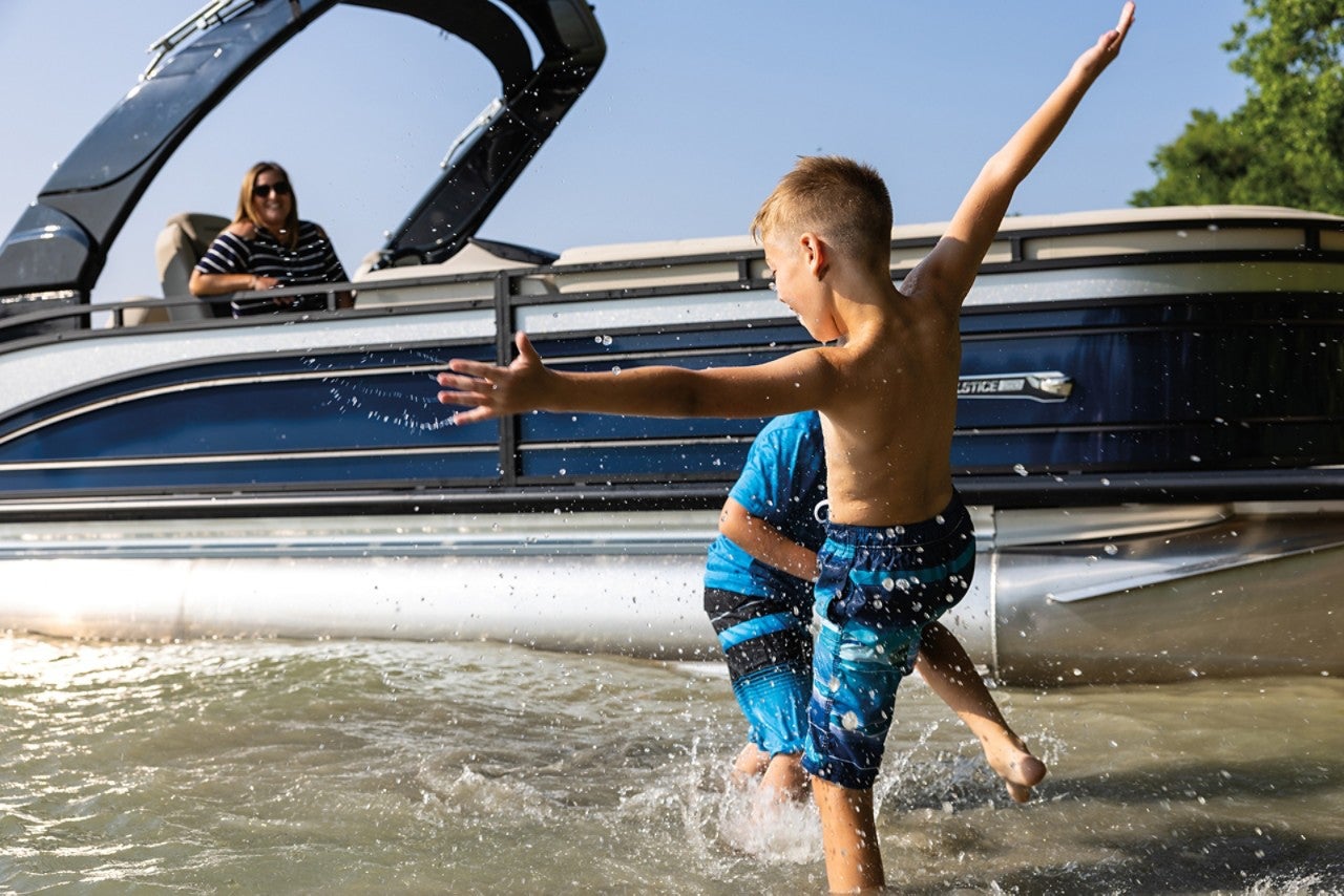 Harris Pontoon Boats Solstice 250 Boys Playing
